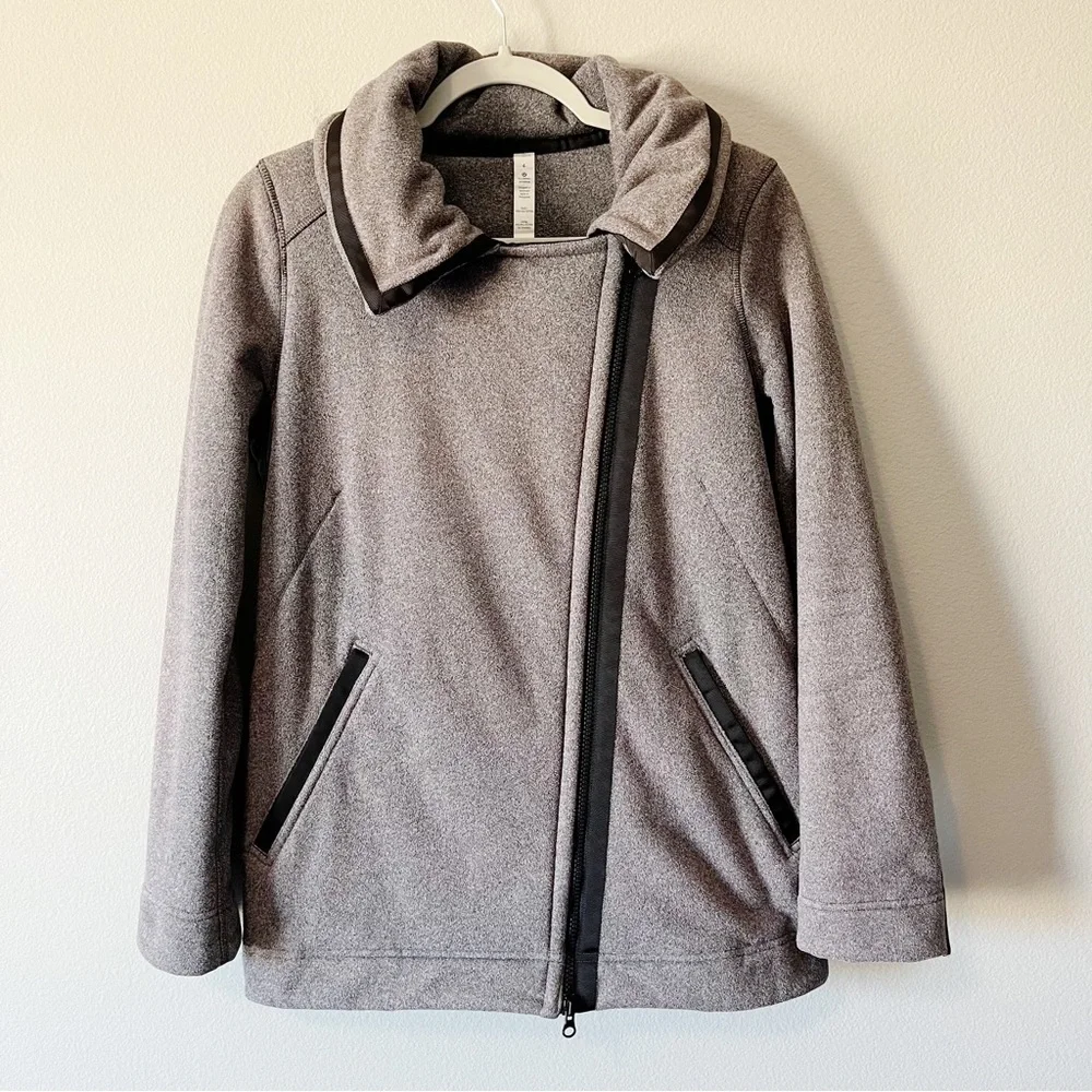 Lululemon Fleece Moto Jacket Black/Ambient Grey/Black Size 4 Full Zip